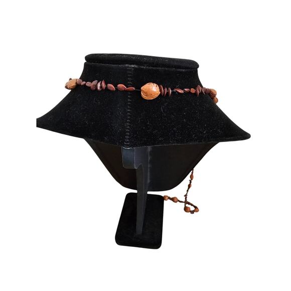 Vintage Wooden Beaded Long Strand Necklace Estate Piece Brown Shells - Picture 3 of 5